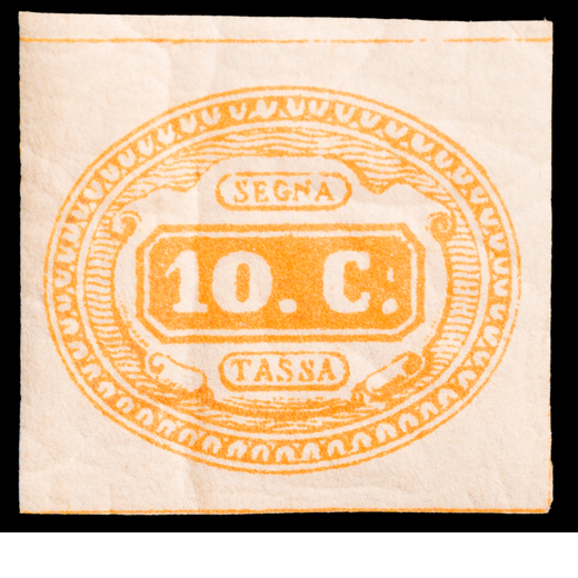 REGNO DITALIA, SEGNATASSE 1863, PRIMA EMISSIONE 10 C. GIALLO<br>nuovo con gomma screpolata integra<b