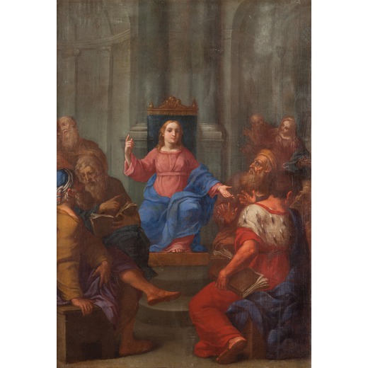 PITTORE DEL XVIII SECOLO Gesu al tempio<br>Olio su tela, cm 103X70