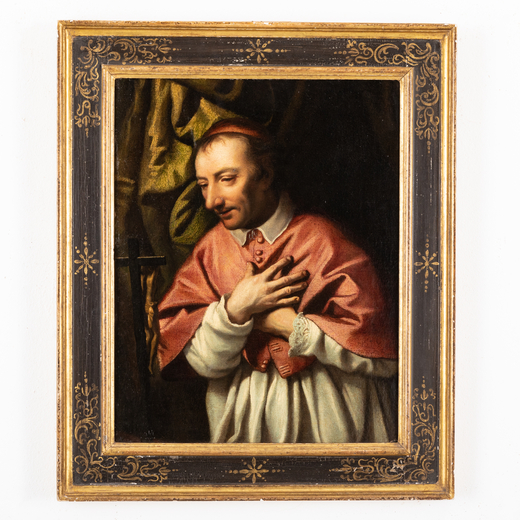 MARCANTONIO BASSETTI (attr. a) (Verona, 1586 - 1630)<br>San Carlo Borromeo<br>Olio su tela applicata