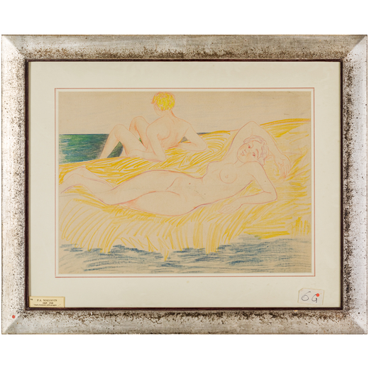 FILIP ANDREEVIC MALJAVIN Orenburg, 1869 - Nizza, 1940<br>Nudo femminile sdraiato sulla spiaggia<br>M