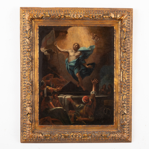 PITTORE DEL XVIII SECOLO Risurrezione di Cristo<br>Olio su tela, cm 64X50