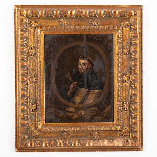 PITTORE DEL XVIII SECOLO Luis de Leon<br>Olio su tavola, cm 47X37