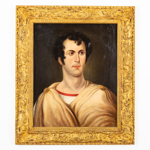 PITTORE DEL XVIII-XIX SECOLO Ritratto di antico romano<br>Olio su tela, cm 68X56