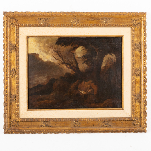 PITTORE DEL XVII-XVIII SECOLO San Francesco <br>Olio su tela, cm 48X63