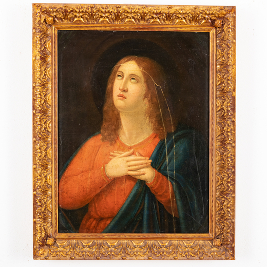 PITTORE DEL XVIII SECOLO Maria in preghiera<br>Olio su tela, cm 63X48