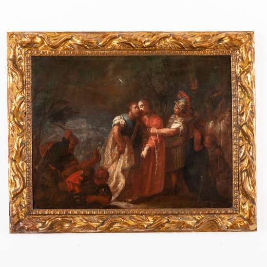 PITTORE ATTIVO A ROMA NEL XVIII SECOLO Cattura di Gesù nellorto degli ulivi<br>Olio su tela, cm 66X
