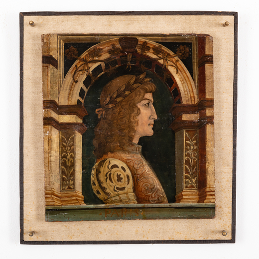 PITTORE ATTIVO IN LOMBARDIA NEL XV-XVI SECOLO Ritratto di poeta<br>Olio su tavola, cm 48X44