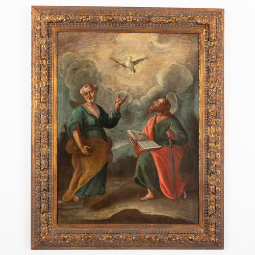 PITTORE DEL XVII-XVIII SECOLO I Santi Pietro e Paolo <br>Olio su tela, cm 102X75