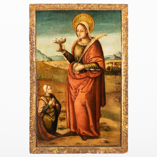 PITTORE DEL XVI SECOLO Santa Lucia<br>Olio su tavola, cm 125X80