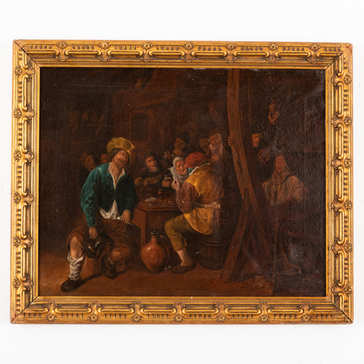 DAVID TENIERS (maniera di) (Anversa, 1610 - Bruxelles, 1690)<br>Scena di taverna<br>Olio su tela, cm