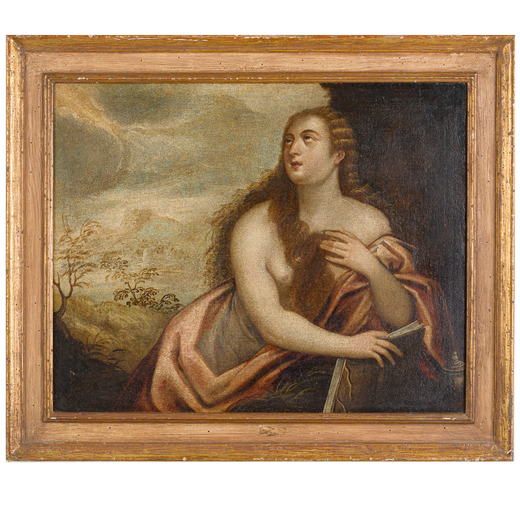 PITTORE LOMBARDO DEL XVII SECOLO Maddalena<br>Olio su tela, cm 61X76,5