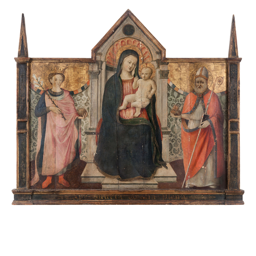PITTORE FIORENTINO DEL XIV-XV SECOLO Madonna con il Bambino e Santi<br>Tempera su tavola, cm 150X180