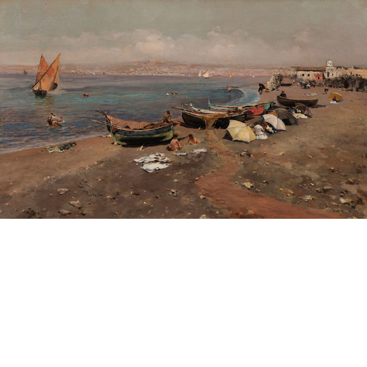 ATTILIO PRATELLA Lugo, 1856 ; Napoli, 1949<br>Spiaggia a San Giovanni<br>Firmato Pratella A in basso