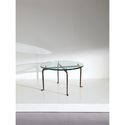 CESARE LACCA (ATTRIB. A)    Tavolino. Ottone, cristallo molato. Italia anni 50.<br>cm 50x85