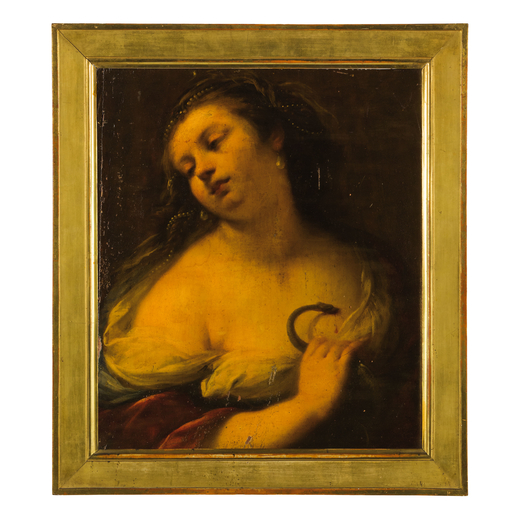 GIUSEPPE NUVOLONE (Milano, 1619 - 1703)<br>Cleopatra<br>Olio su tavola, cm 49X60