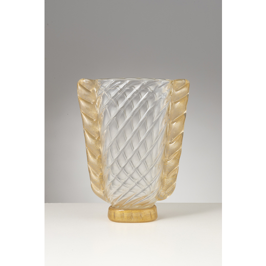 ARCHIMEDE SEGUSO Vaso in vetro massiccio lumeggiato oro. Produzione Seguso Vetri dArte anni 40.<br>c