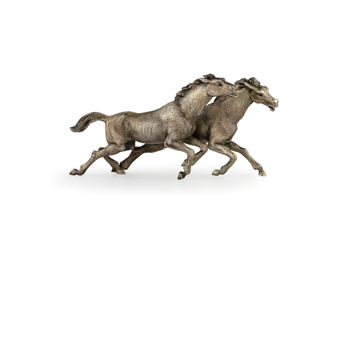 GRUPPO IN ARGENTO, MILANO, XX SECOLO, ORAFO M. BUCCELLATI  raffigurante due piccoli cavalli uniti tr