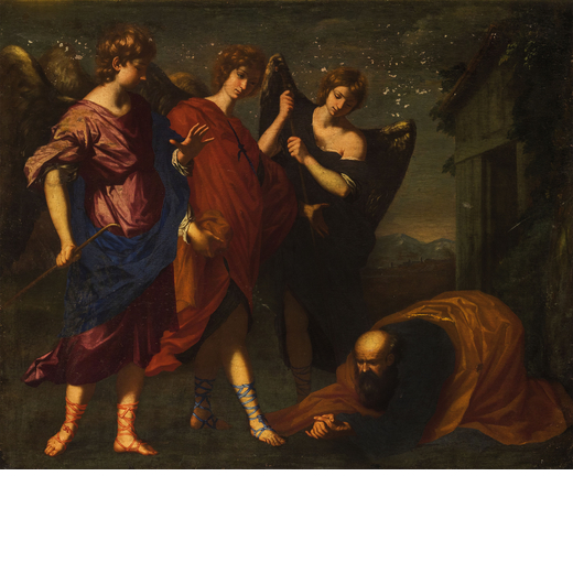 PITTORE FIORENTINO DEL XVII SECOLO Abramo e i tre angeli<br>Olio su tela, cm 117X143