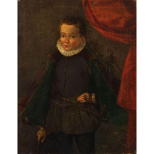 PITTORE DEL XVII SECOLO Ritratto di bambino<br>Olio su tela, 84X65