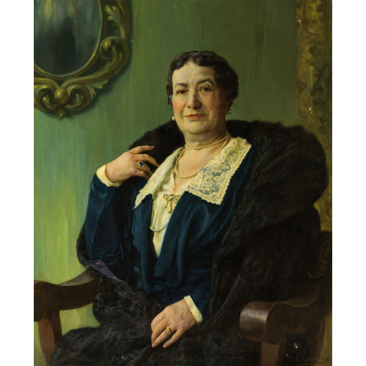 CARLO COPPEDE (Firenze 1868 - 1952)<br>Ritratto di Erminia Luschi De Peverelli<br>Olio su tela, cm 1