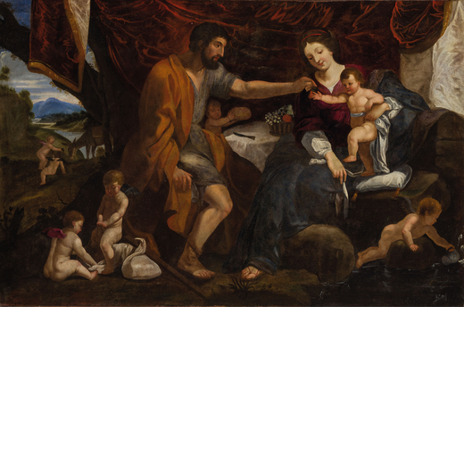 PITTORE DEL XVII SECOLO Scena mitologica<br>Olio su tela, cm 86X130