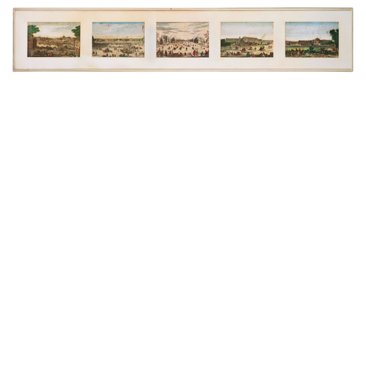SERIE DI CINQUE INCISIONI, XIX SECOLO raffiguranti paesaggi marini con imbarcazioni<br>cm 25,5X38