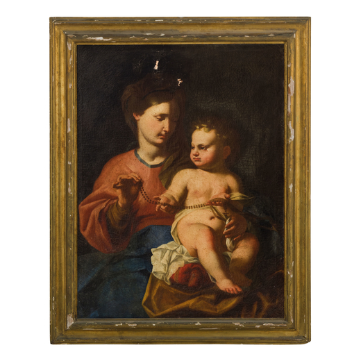 GIUSEPPE PALMIERI (attr. a) (Genova, 1674 - 1740)<br>Madonna con il Bambino<br>Olio su tela, cm 98X7