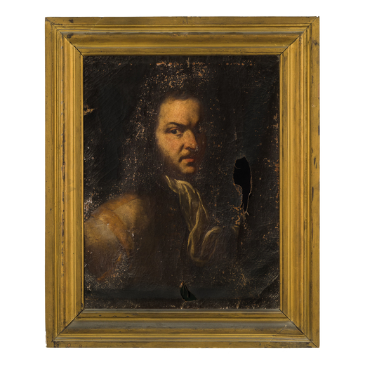 PITTORE BERGAMASCO DEL XVII-XVIII SECOLO Ritratto maschile <br>Olio su tela, cm 65,5X50