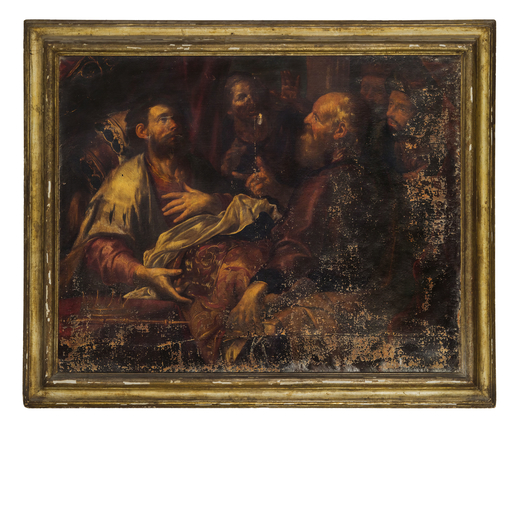 GIOACCHINO ASSERETO (bottega di) (Genova, 1600 - 1649)<br>Morte di Alessandro<br>Olio su tela, cm 11