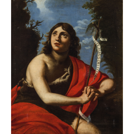 PITTORE DEL XVII SECOLO San Giovanni Battista<br>Olio su tela, cm 87X71<br>Provenienza: