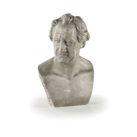 SCULTURA IN MARMO BIANCO, XIX SECOLO raffigurante il busto di Goethe; usure, graffi nel petto e sull