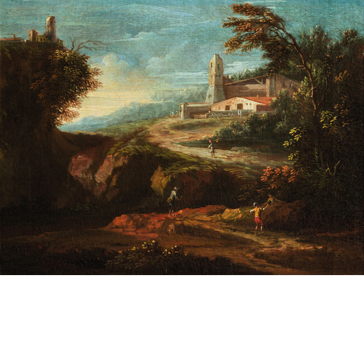 ALESSIO DE MARCHIS (Napoli, 1684 - Perugia, 1752)<br>Paesaggio<br>Olio su tela, cm 39X30