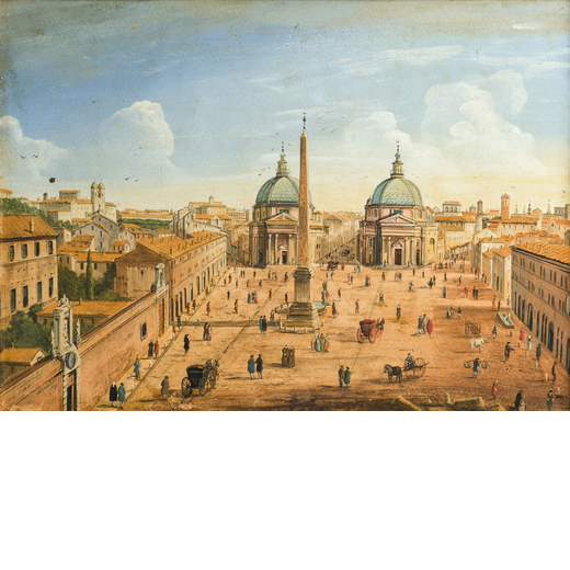 GASPAR ADRIAENSZ VAN WITTEL (cerchia di) (Amersfoort, 1653 - Roma, 1736)<br>Veduta di piazza del Pop