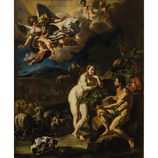 FRANCESCO SOLIMENA  (Canale di Serino, 1657 - Barra, 1747)<br>Adamo ed Eva nel Giardino dellEden<br>