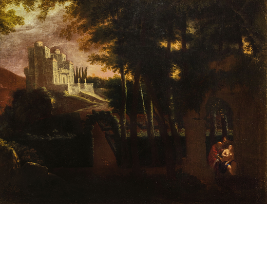 AGOSTINO TASSI (Ponzano Romano, 1580 circa - Roma, 1644)<br>Susanna e i vecchioni<br>Olio su tela, c