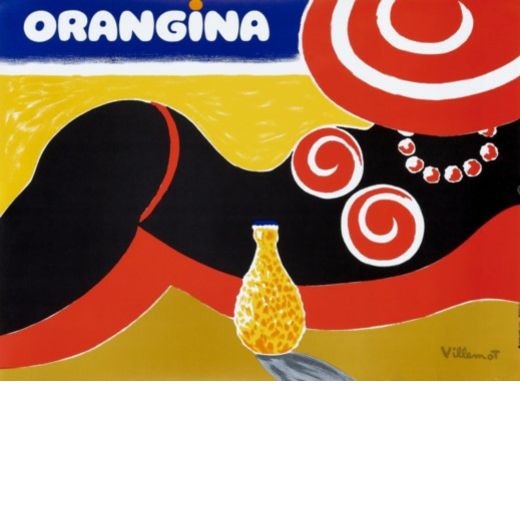 Orangina Manifesto Pubblicitario [Telato]<br>by Villemot Bernard<br>1975 ca. ; Misure h 45 x L 65 cm