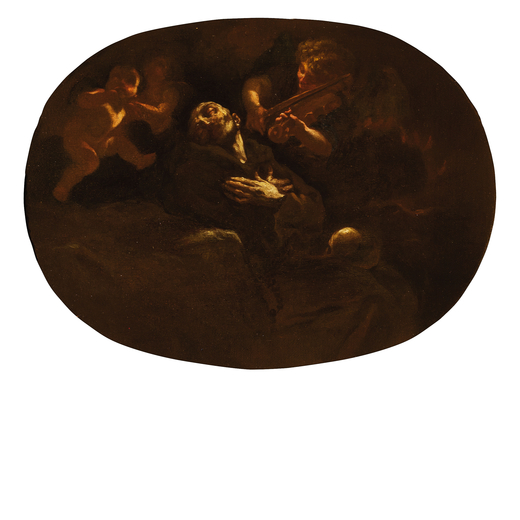 FLAMINIO TORRE (attr. a) (Bologna, 1620 - Modena, 1661)<br>San Francesco confortato dagli angeli<br>