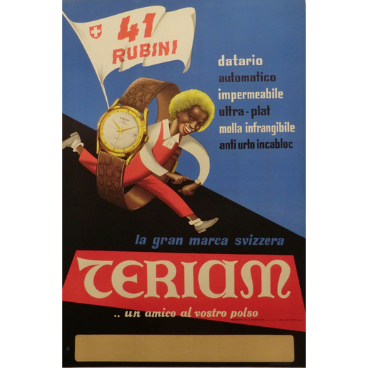 Orologio Teriam Manifesto Pubblicitario [Telato]<br>Anonimo <br>1960 ca. ; Misure h 100 x L 70 cm ; 