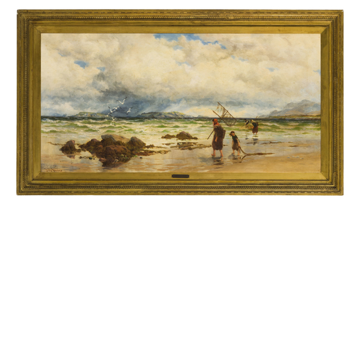 THOMAS ROSE MILES Gran Bretagna, 1868 ; 1906<br>Figure sulla spiaggia<br>Firmato Thomas Rose in bass