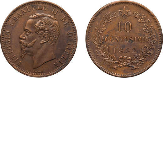 REGNO DITALIA. VITTORIO EMANUELE II. 10 CENTESIMI VALORE 1862 Parigi. Rame, 10 gr, 30 mm, SPL. Ex Va