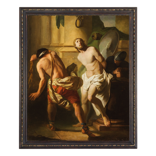 PITTORE EMILIANO DEL XVIII-XIX SECOLO Flagellazione<br>Olio su tela, cm 123X100