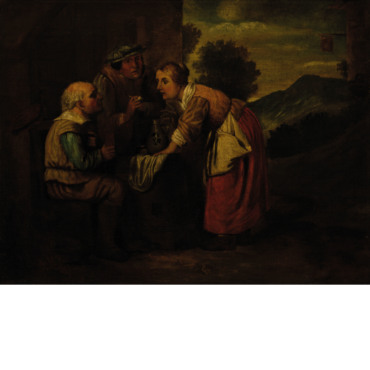 FERDINAND VAN APSHOVEN (scuola di) (Anversa, 1630 - 1694)<br>Scena di genere<br>Olio su tela, cm 51X