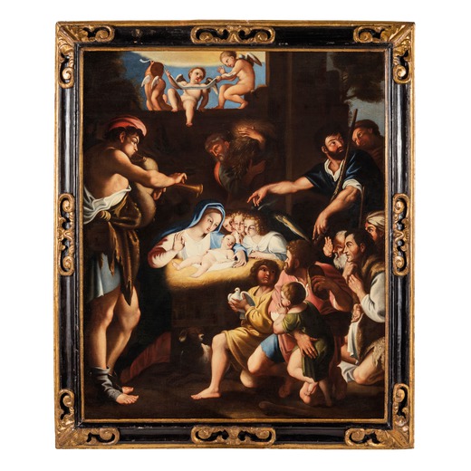 PITTORE DEL XVIII SECOLO Adorazione dei pastori <br>Olio su tela, cm 160X120