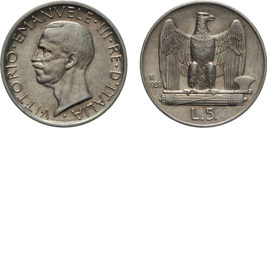 REGNO DITALIA. VITTORIO EMANUELE III. 5 LIRE AQUILA 1928 DUE ROSETTE Roma. Argento, 4,97 gr, 23 mm. 