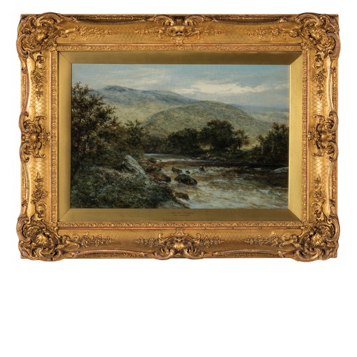 WILLIAM LANGLEY (1852-1922)  Paesaggio britannico con fiume <br>Firmato W Langley in basso a sinistr
