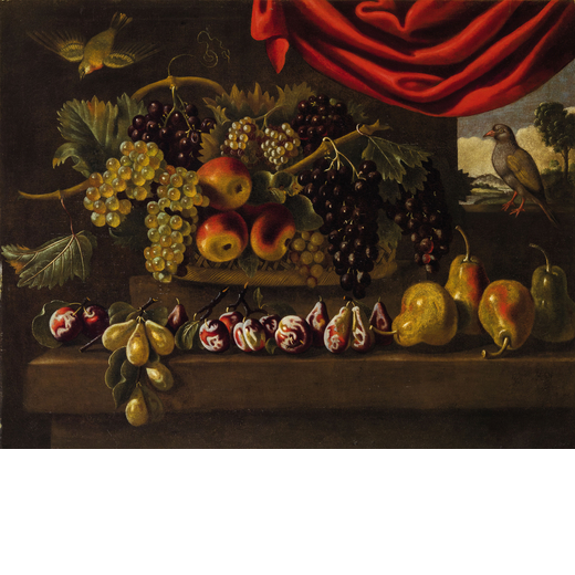 GIOVANNI PAOLO CENNINI (attr. a) (Roma, attivo nel XVII-XVIII secolo)<br>Natura morta con frutti ed 