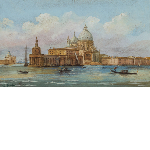 CARLO GRUBACS Venezia 1802 - 1878<br>Veduta di Venezia dalla laguna<br>Firmato C Grubas e datato 185