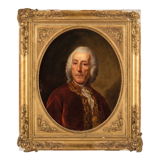 PITTORE DEL XVIII SECOLO Ritratto di Voltaire (?)<br>Olio su tela, cm 68X55
