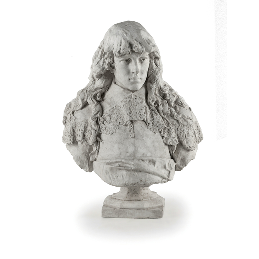 SCULTURA IN GESSO, XIX-XX SECOLO  raffigurante busto di giovane gentiluomo alla maniera seicentesca 