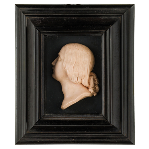 CEROPLASTA DEL XVIII-XIX SECOLO rilievo in cera raffigurante profilo di donna, entro cornice in legn
